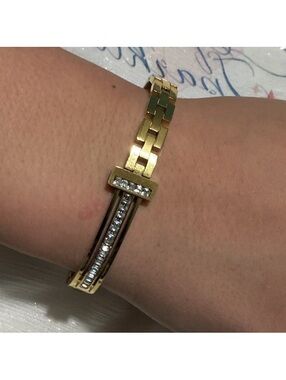 👠 Gold Link Cz Diamond Bangle Bracelet